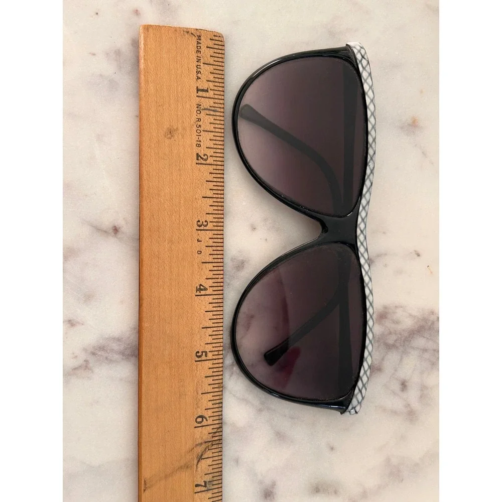 Vintage Italy Oversized Sunglasses Black White Lattice Brow Gradient Lens Retro